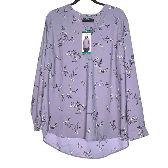 Hilary Radley Top, Purple Floral Shirt, Office, Cottagecore - Picture 2 of 6